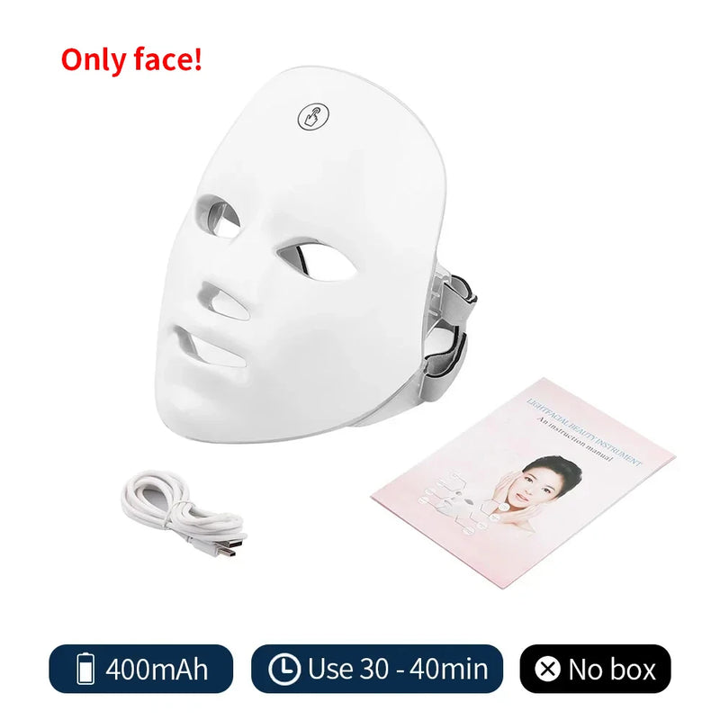 Sem fio 7 cores LED rosto beleza máquina fóton facial pescoço pele apertar rejuvenescimento facial pescoço máscara