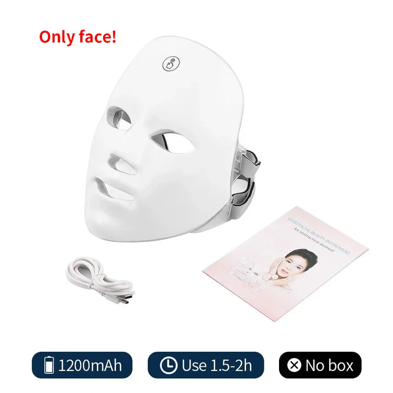 Sem fio 7 cores LED rosto beleza máquina fóton facial pescoço pele apertar rejuvenescimento facial pescoço máscara